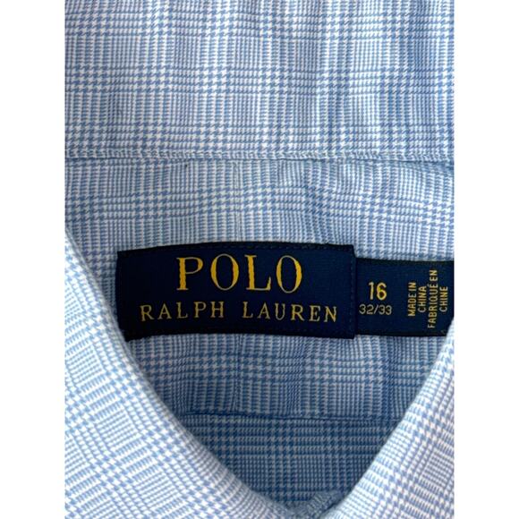 Polo Ralph Lauren Long Sleeve Button Down Shirt Size 16 32/33 Blue Glen Plaid - Picture 2 of 6
